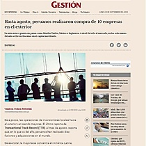 Hasta agosto, peruanos realizaron compra de 10 empresas en el exterior